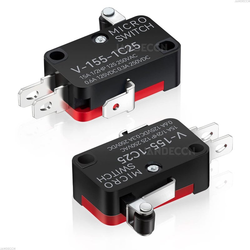 JANDECCN 10Pcs Lead Limit Switch Short Hinge Roller Lever Arm, SPDT 1NO 1NC Snap Action Micro Switch V-155-1C25 - Image 2